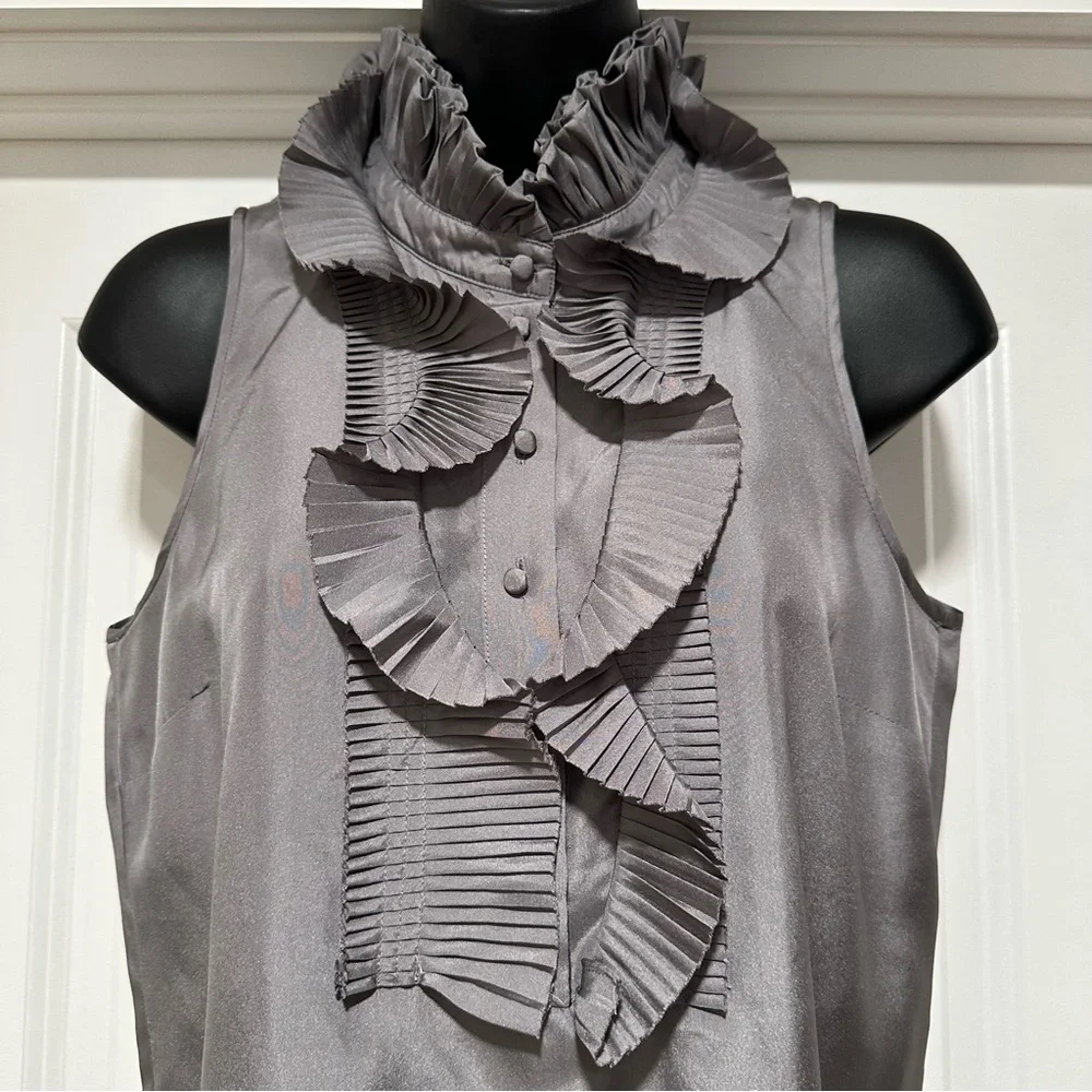 J.Crew Factory Silk Sleeveless Ruffle-Trim Gray Size 2 *See Measurements*